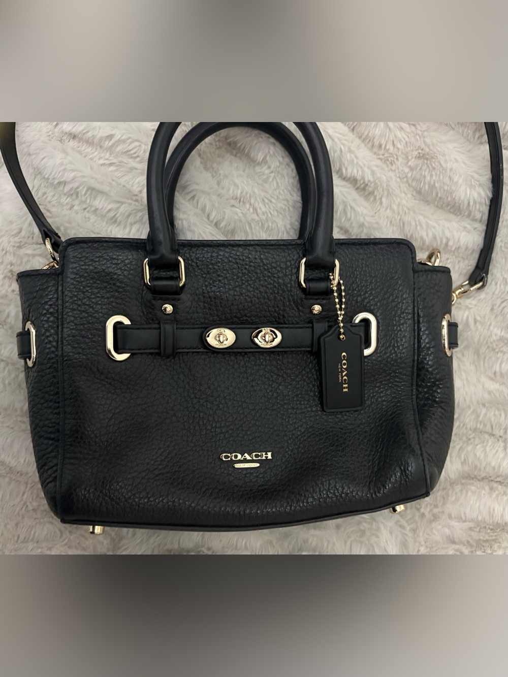 Coach Blake mini carryall. Black Pebbled Leather Satchel with Crossbody Strap - Picture 2 of 12